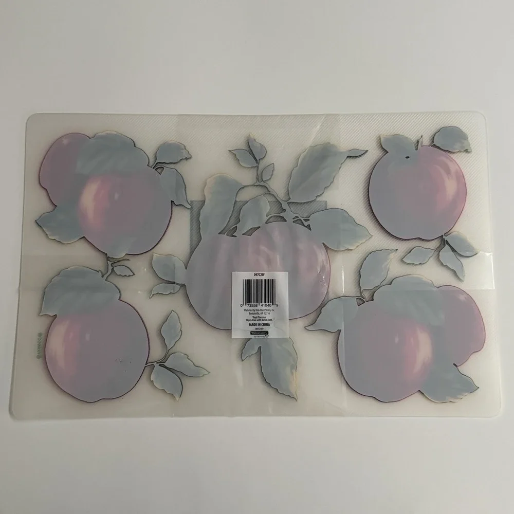 Vintage Apple Placemats Set of 2 Clear Plastic Y2K‎ Aesthetic Kitchen Decor